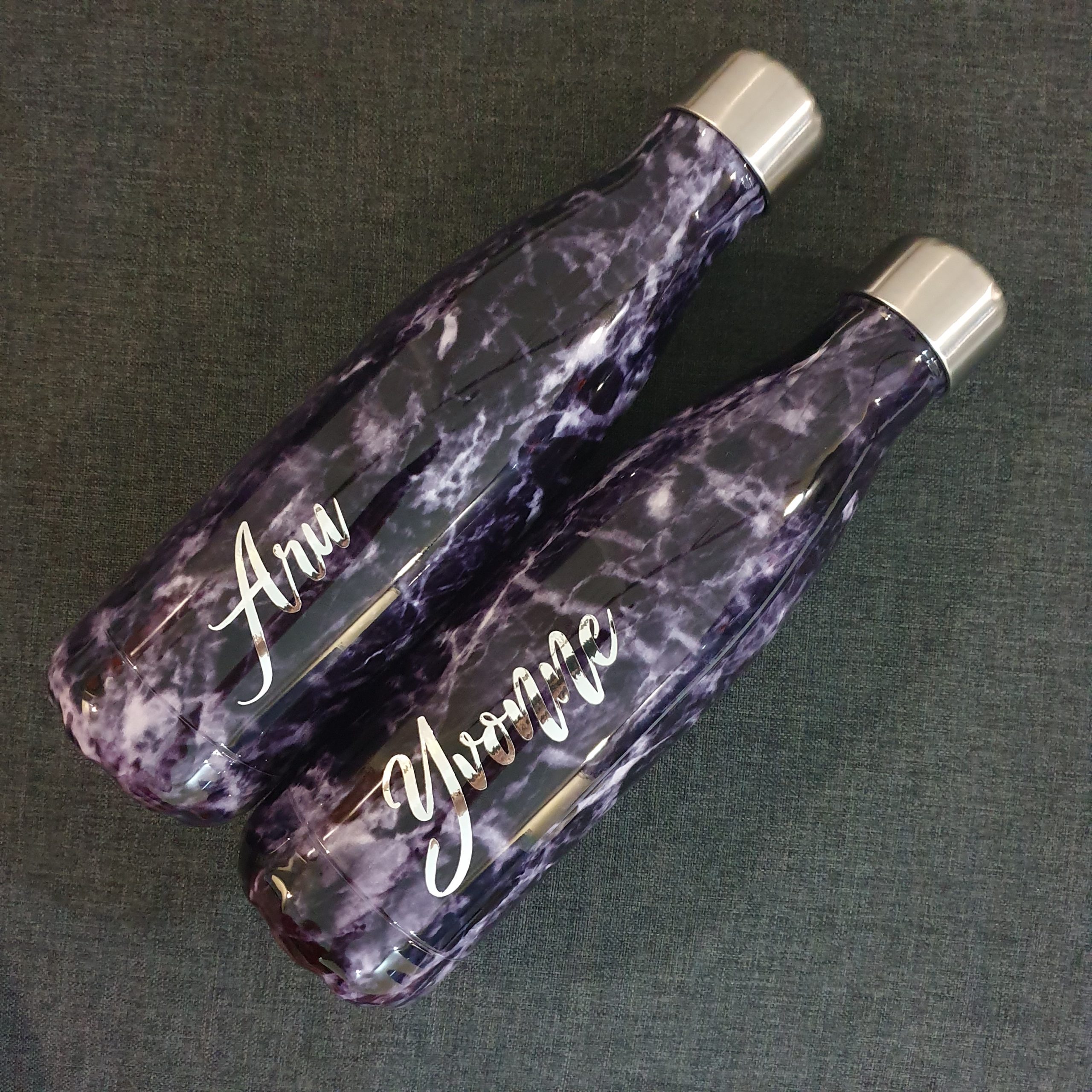 Personalised Stainless Steel Thermal Flask/Water Bottle/Gifts (Dark Purple Marble)