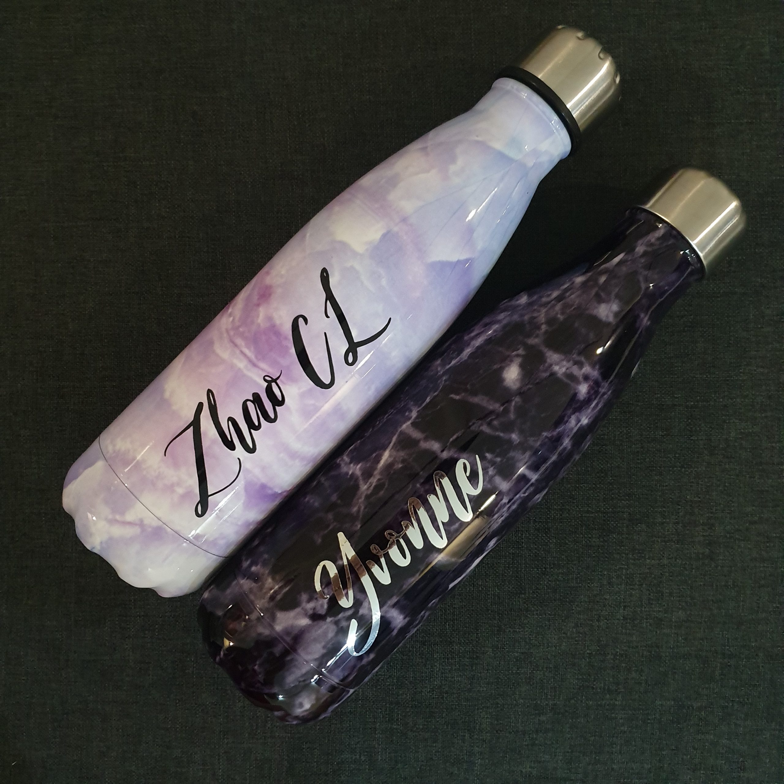 Personalised Stainless Steel Thermal Flask/Water Bottle/Gifts (Lilac Marble)