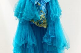 Blue sequin tier off shoulder long dress