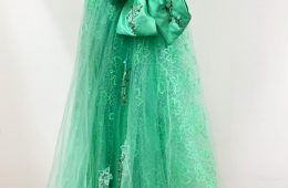 Turqouise green long dress with front bow