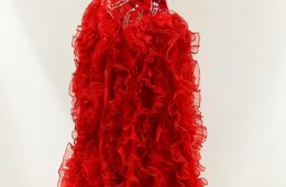 Loop sided ruffle red dress